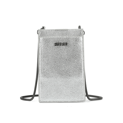 Bolsa Porta Celular Material Metalizado Prata Alça Transversal