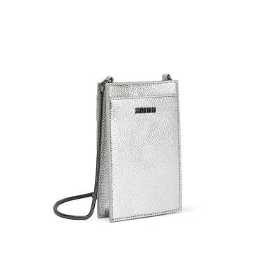 Bolsa Porta Celular Material Metalizado Prata Alça Transversal