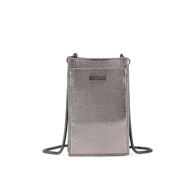 Bolsa Porta Celular Material Metalizado Cinza Grafite Alça Transversal