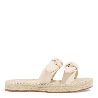 Papete Espadrille Couro Off White Tiras Laço