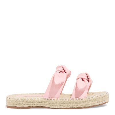 Papete Espadrille Couro Rosa Tiras Laço