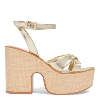Sandália Espadrille Plataforma Dourada Material Metallic Soft