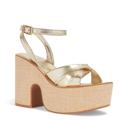 Sandália Espadrille Plataforma Dourada Material Metallic Soft