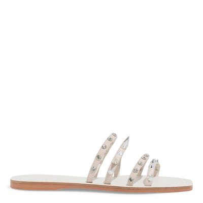 Rasteira Couro Off White Bico Quadrado Spikes