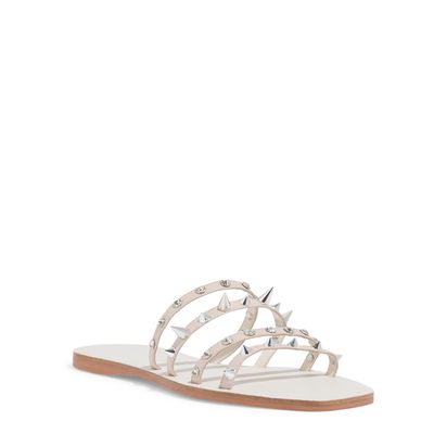 Rasteira Couro Off White Bico Quadrado Spikes