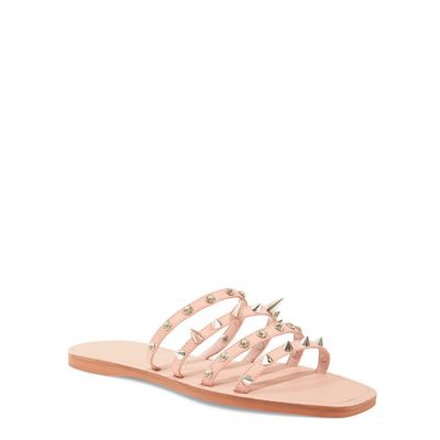 Rasteira Couro Rosa Bico Quadrado Spikes