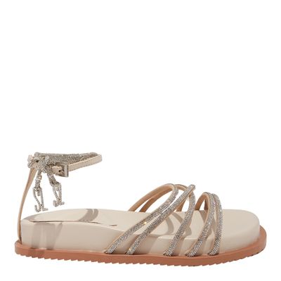 Papete Couro Amarração Finas  Brilhos Off White