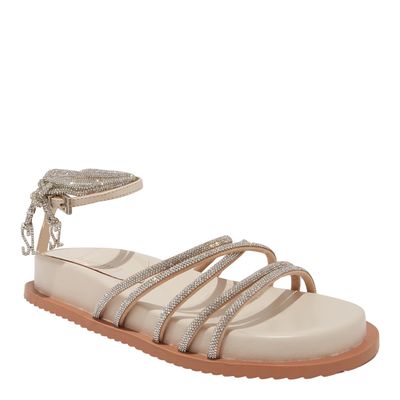 Papete Couro Amarração Finas  Brilhos Off White