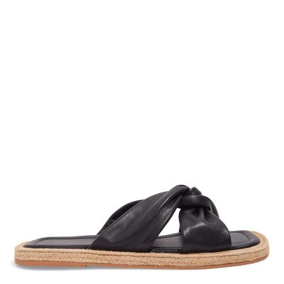 Rasteira Espadrille Couro Nobre Preta Bico Quadrado