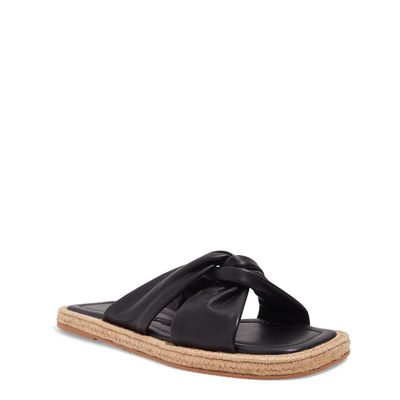 Rasteira Espadrille Couro Nobre Preta Bico Quadrado