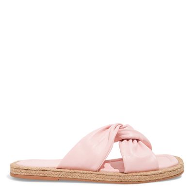Rasteira Espadrille Couro Nobre Rosa Bico Quadrado