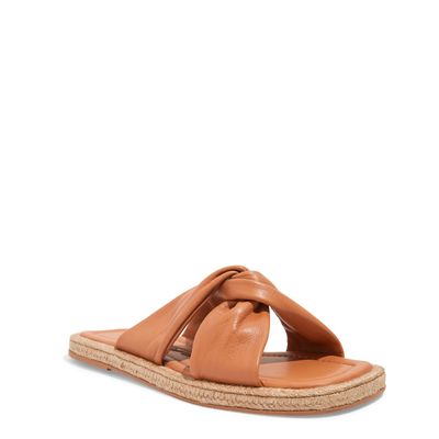 Rasteira Espadrille Couro Nobre Caramelo Bico Quadrado