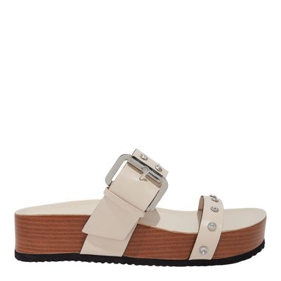 Papete Flatform Couro Confort Rebites Strass de Cristal Off White