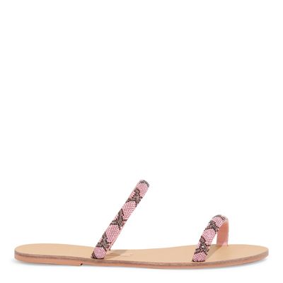 Rasteira Rose Bico Redondo Brilho Strass