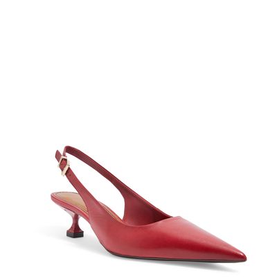 Scarpin Slingback Couro  Bico Fino Salto Baixo Vermelho Cherry