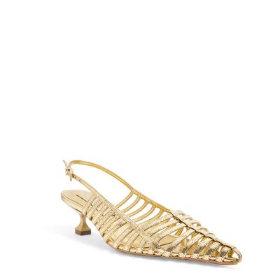 Scarpin Slingback Dourado Couro Craquele Salto Taça