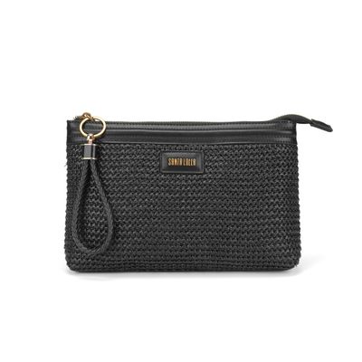 Clutch Preta Pequena Palha Tramada