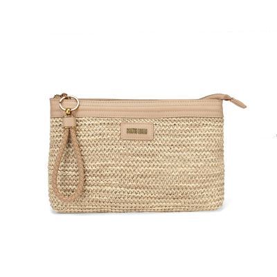 Clutch Bege Pequena Palha Tramada
