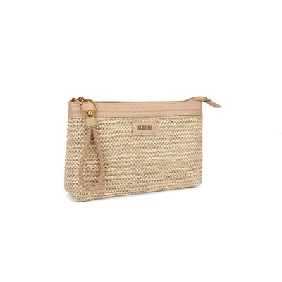 Clutch Bege Pequena Palha Tramada