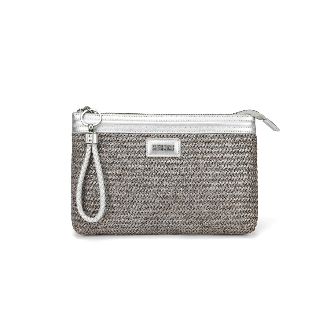 Clutch Prata Pequena Palha Tramada