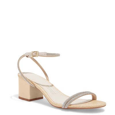 Sandália Palha Brilho Prata Salto Bloco Baixo