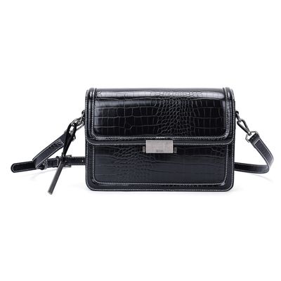 Bolsa Croco Média Preta Transversal
