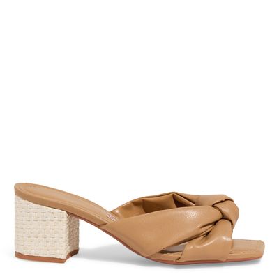 Mule Napa Bico Quadrado Salto Bloco Bege
