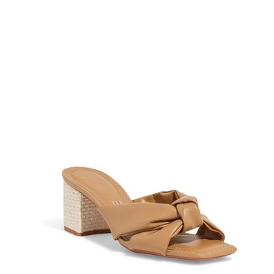 Mule Napa Bico Quadrado Salto Bloco Bege