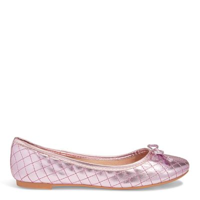 Sapatilha Laço Rosa Claro Metalizado Bico Redondo