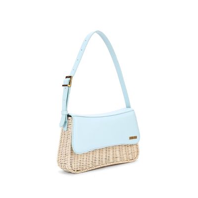 Bolsa Azul Palha Alça De Ombro