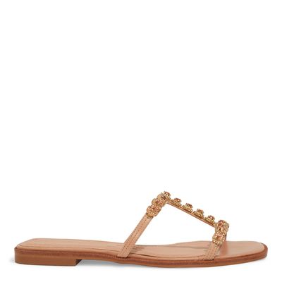 Rasteira Couro Nobre Soft Rosa Ballet Pedraria