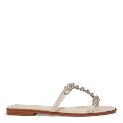 Rasteira Couro Nobre Soft Creme Pedraria