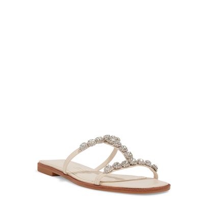 Rasteira Couro Nobre Soft Creme Pedraria