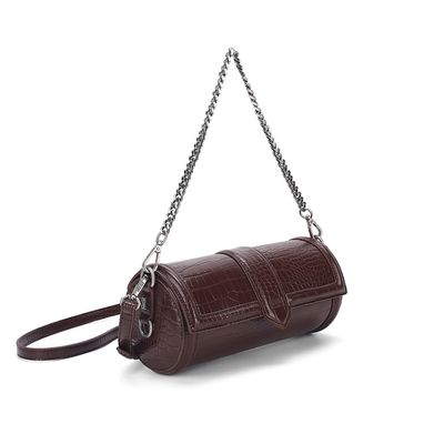 Bolsa Cilindro Marrom Croco Alça Corrente