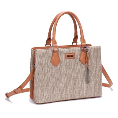 Bolsa Tote Tramado Bege Alça Transversal