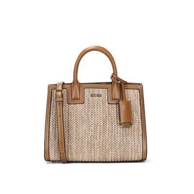 Bolsa Quadrada Tramada Marrom Pespontos Transversal