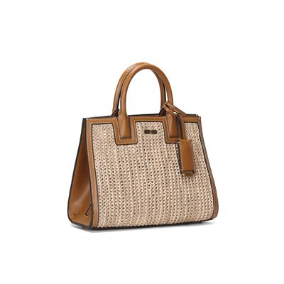 Bolsa Quadrada Tramada Marrom Pespontos Transversal