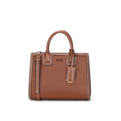 Bolsa Quadrada Marrom Preta Pespontos Transversal