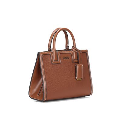 Bolsa Quadrada Marrom Preta Pespontos Transversal