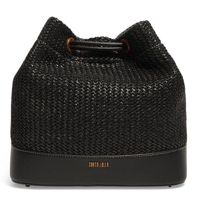 Bolsa Bucket Palha Tramada Preta