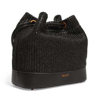 Bolsa Bucket Palha Tramada Preta