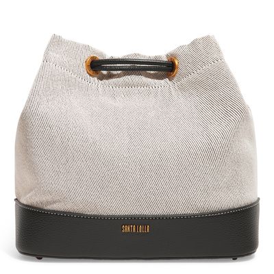 Bolsa Bucket Palha Tramada Preto E Branco