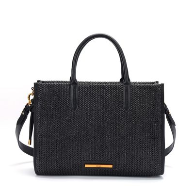 Bolsa Tote Grande Palha Preta Transversal