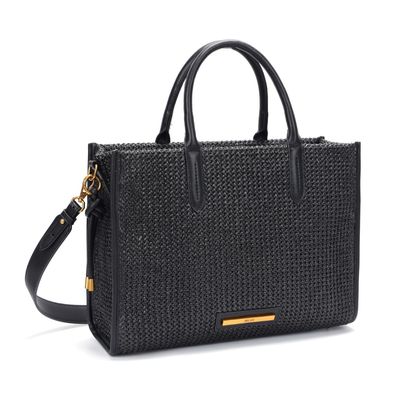 Bolsa Tote Grande Palha Preta Transversal