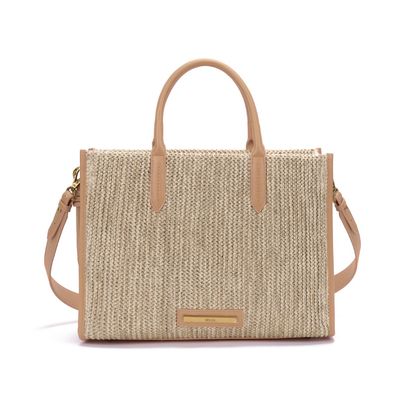 Bolsa Tote Grande Palha Marrom Transversal