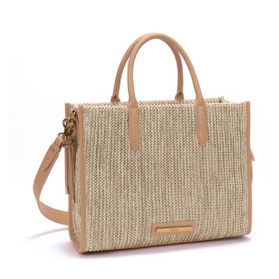 Bolsa Tote Grande Palha Marrom Transversal