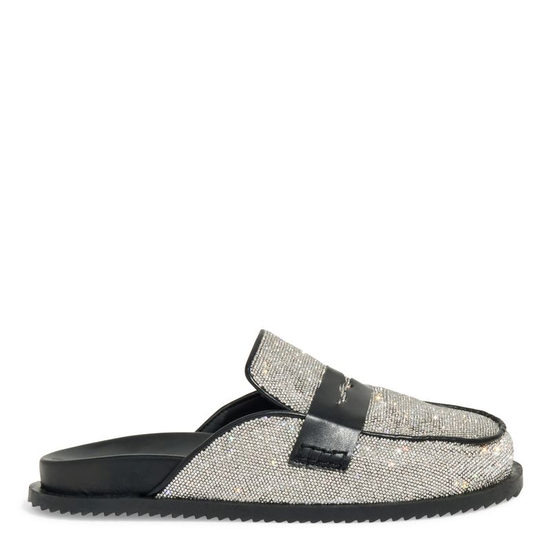 Mule  Flat Brilho Strass Prata