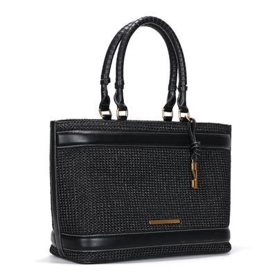 Bolsa Shopper Preta Palha Tramado Grande