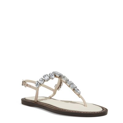 Rasteira Flat Couro Pedraria Off White