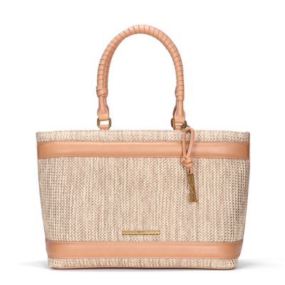 Bolsa Shopper Bege Palha Tramado Grande